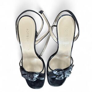 Vintage Bottega Veneta Open Toe Black Strappy Heels with Butterfly Toe Detail